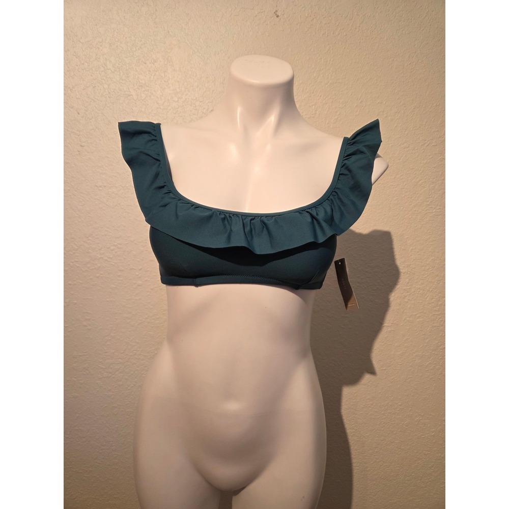 J.Crew Womens Ruffle Scoop Neck Bikini Top Teal Green G9419 Size‎ Small NWT